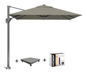 Platinum Voyager T1 zweefparasol 250x250 cm taupe met 75KG voet en hoes Platinum Voyager T1 zweefparasol 250x250 cm taupe met 75KG voet en hoes