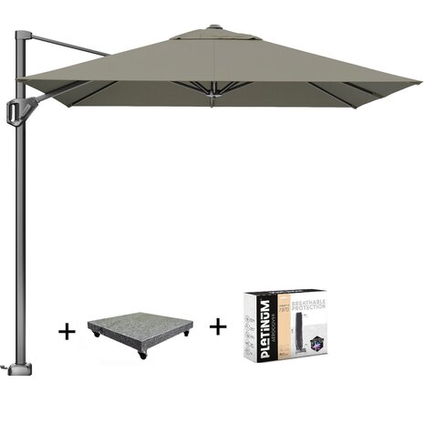 Platinum Voyager T1 zweefparasol 250x250 cm taupe met 75KG voet en hoes Platinum Voyager T1 zweefparasol 250x250 cm taupe met 75KG voet en hoes