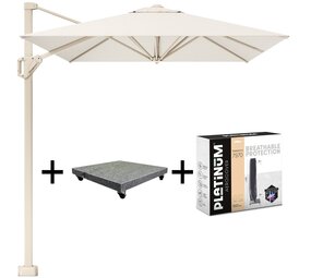 Platinum Voyager T1 zweefparasol 250x250 cm sandstone Ivory met 75kg voet en hoes Platinum Voyager T1 zweefparasol 250x250 cm sandstone Ivory met 75kg voet en hoes