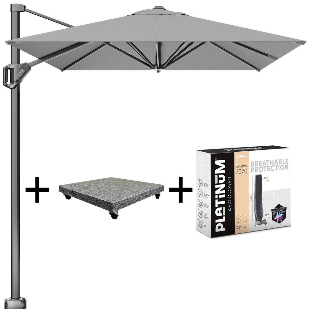 Voyager T1 zweefparasol 300x200 cm lichtgrijs met 90KG voet en