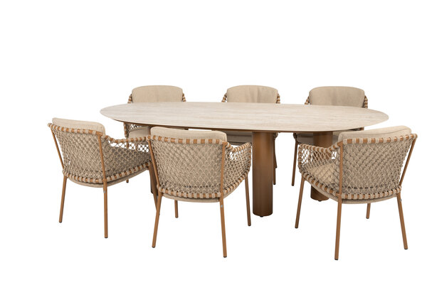 4 Seasons Outdoor Estate Martinique dining tuinset 240x105xH75 cm 7 delig keramiek amber 4 Seasons Outdoor