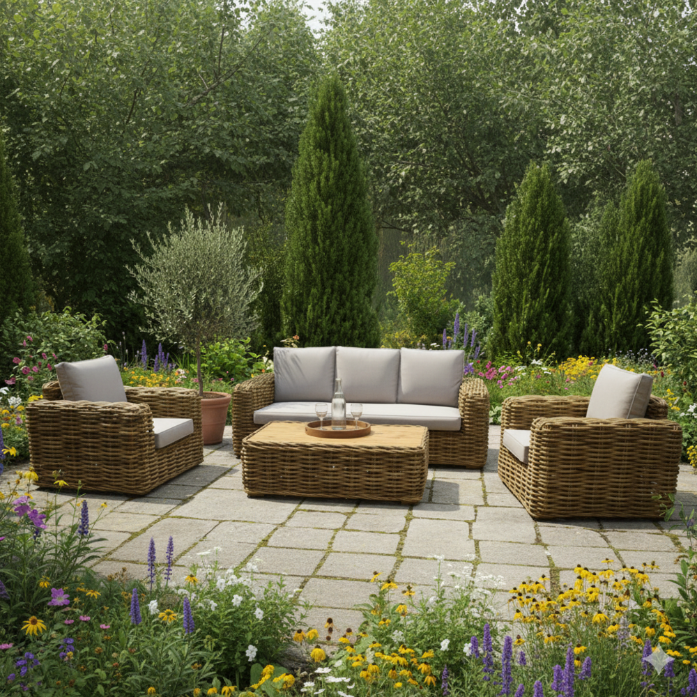 AVH-Collectie Sumatra stoel-bank 4-delig loungeset naturel rotan AVH-Collectie Sumatra stoel-bank 4-delig loungeset naturel rotan