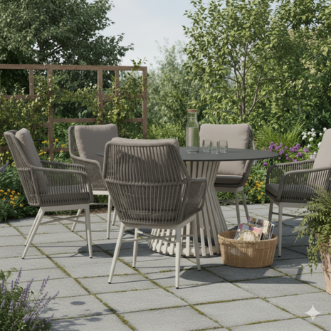 AVH-Collectie Tivoli Pasadena dining tuinset 140 cm rond 6 delig latte keramiek AVH-Collectie Tivoli Pasadena dining tuinset 140 cm rond 6 delig latte keramiek