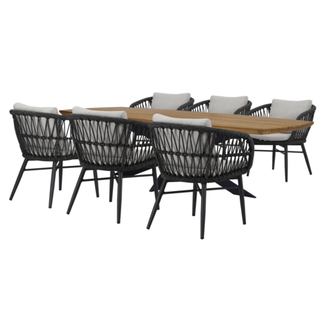 AVH-Collectie Arezzo Lido dining tuinset 240x110xH75 cm 7 delig antraciet