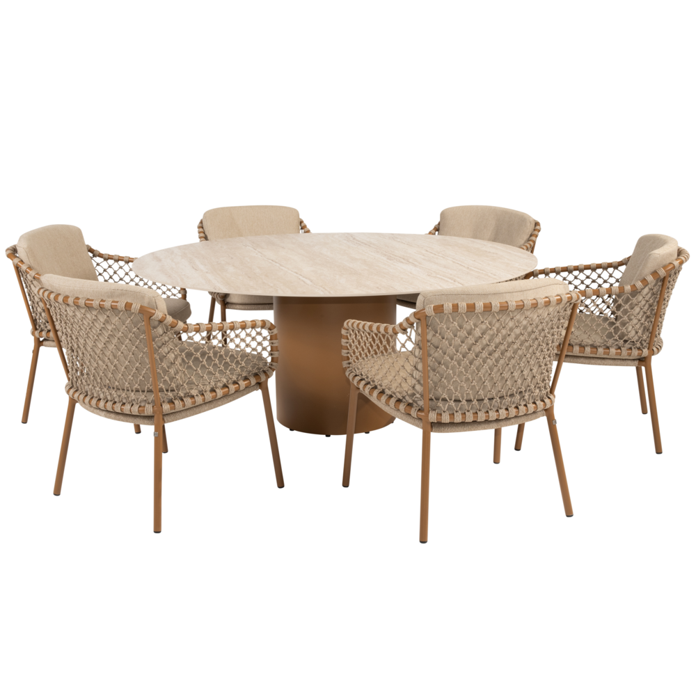 4 Seasons Outdoor Colorado Martinique dining tuinset 160xH75 cm rond 7 delig keramiek amber 4 Seasons Outdoor