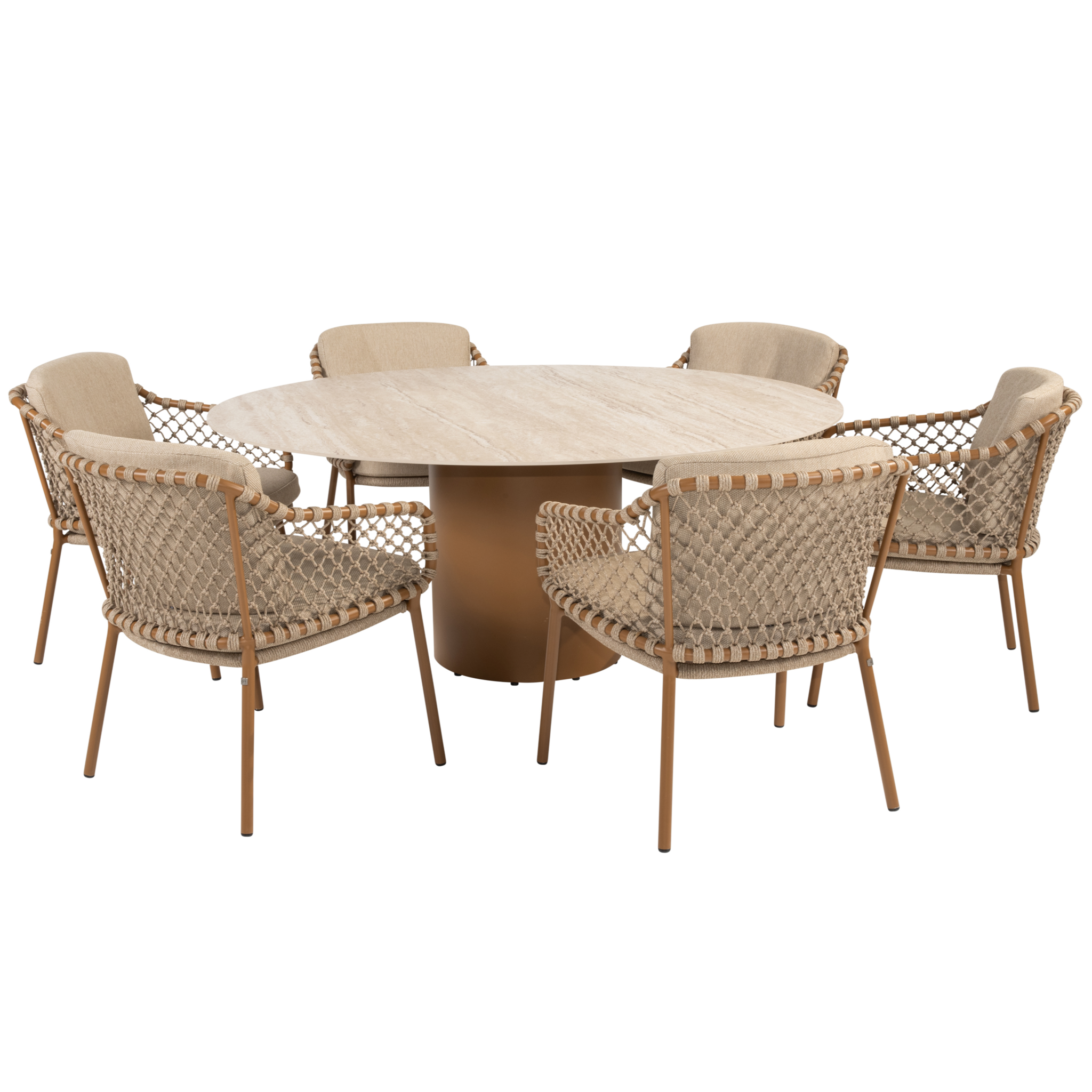 4 Seasons Outdoor Colorado Martinique dining tuinset 160xH75 cm rond 7 delig keramiek amber 