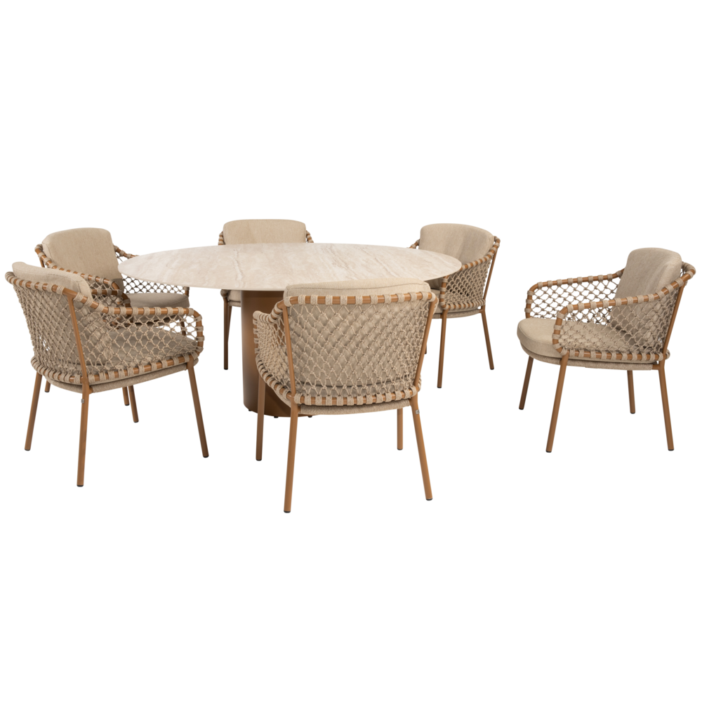 4 Seasons Outdoor Colorado Martinique dining tuinset 160xH75 cm rond 7 delig keramiek amber 4 Seasons Outdoor