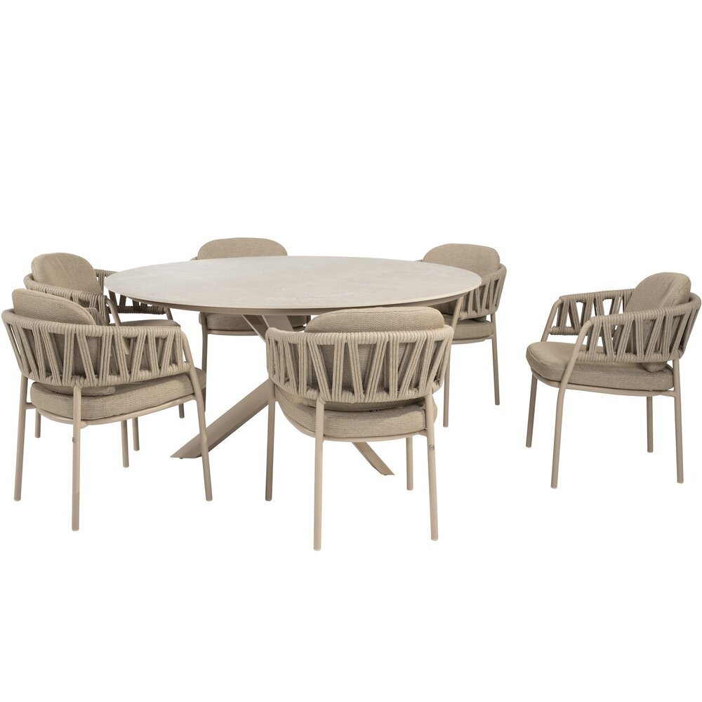 Taste 4SO Calma Prado dining tuinset 160xH75 cm rond 7 delig keramiek latte Taste 4SO