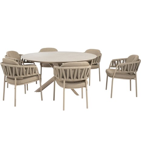 Taste 4SO Calma Prado dining tuinset 160xH75 cm rond 7 delig keramiek latte Taste 4SO