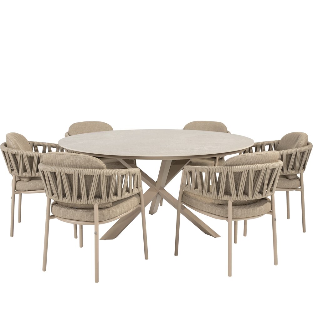 Taste 4SO Calma Prado dining tuinset 160xH75 cm rond 7 delig keramiek latte Taste 4SO