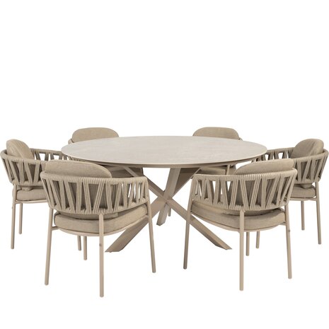 Taste 4SO Calma Prado dining tuinset 160xH75 cm rond 7 delig keramiek latte Taste 4SO