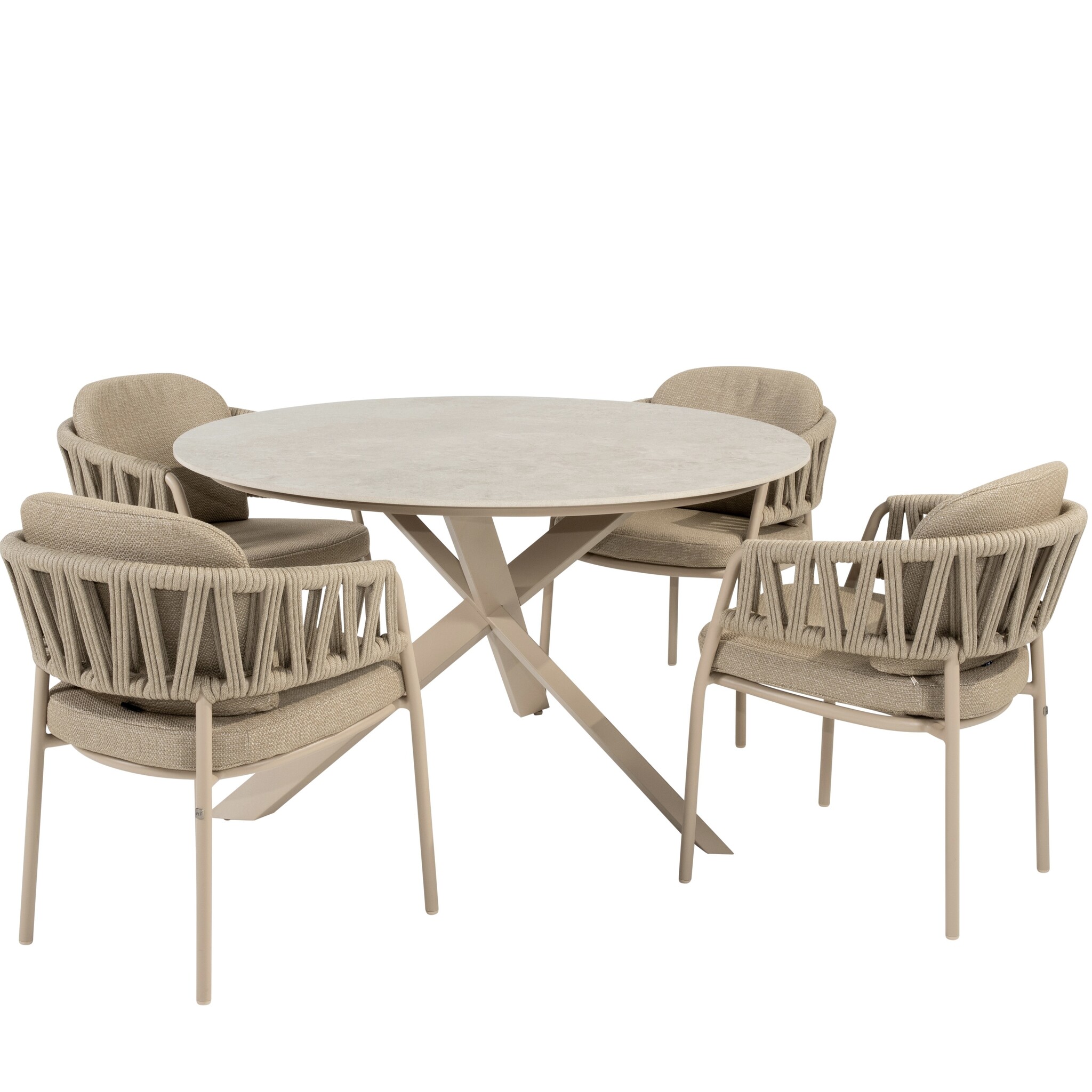 Taste 4SO Calma Prado dining tuinset 130xH75 cm rond 5 delig keramiek latte 
