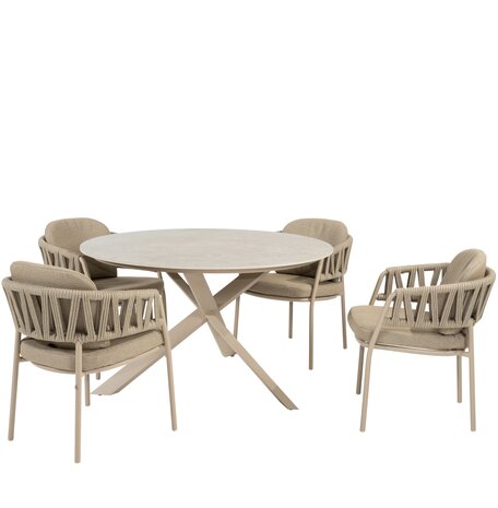 Taste 4SO Calma Prado dining tuinset 130xH75 cm rond 5 delig keramiek latte Taste 4SO