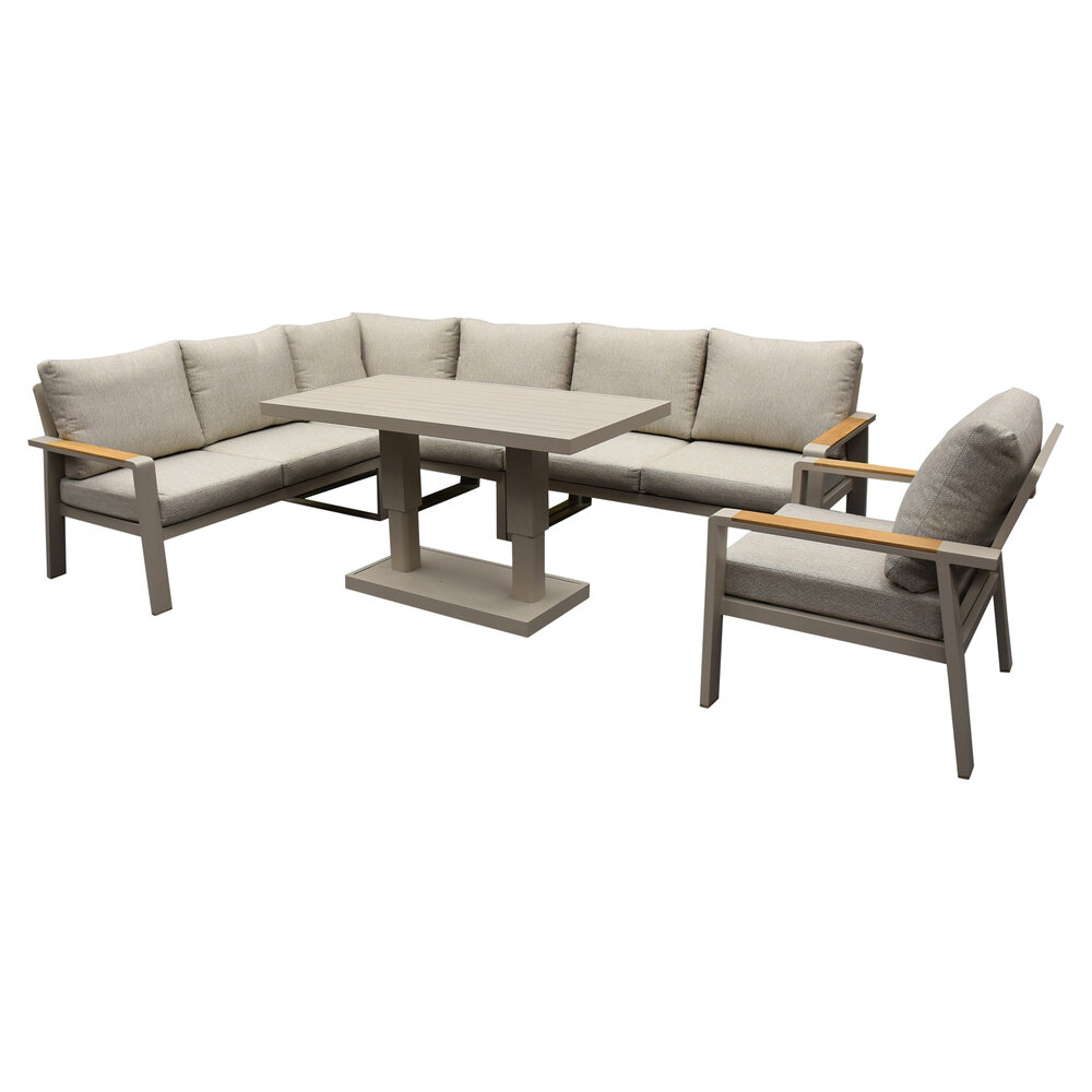 AVH-Collectie Lola dining hoek loungeset 6 delig verstelbare tafel latte zand AVH-Collectie Lola dining hoek loungeset 6 delig verstelbare tafel latte zand