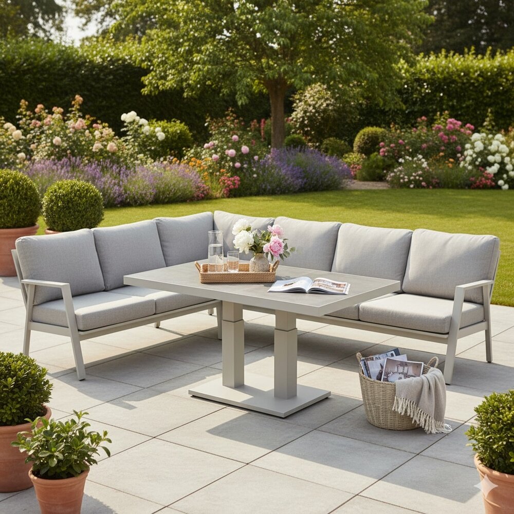 AVH-Collectie Barolo hoek dining loungeset 8 delig aluminium verstelbare tafel latte zand AVH-Collectie Barolo hoek dining loungeset 8 delig aluminium verstelbare tafel latte zand