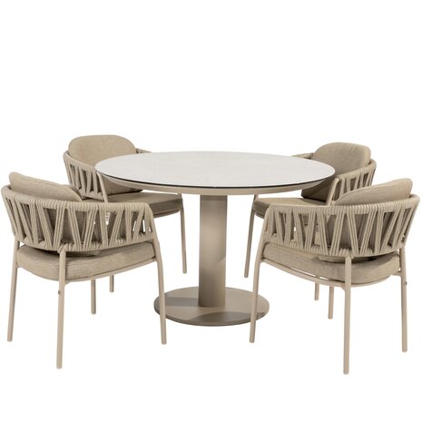 Taste 4SO Calma Sarah dining tuinset 120xH75 cm rond 5 delig keramiek latte Taste 4SO