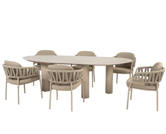 Taste 4SO Calma Estate dining tuinset 240x105xH75 cm 7 delig latte keramiek Taste 4SO
