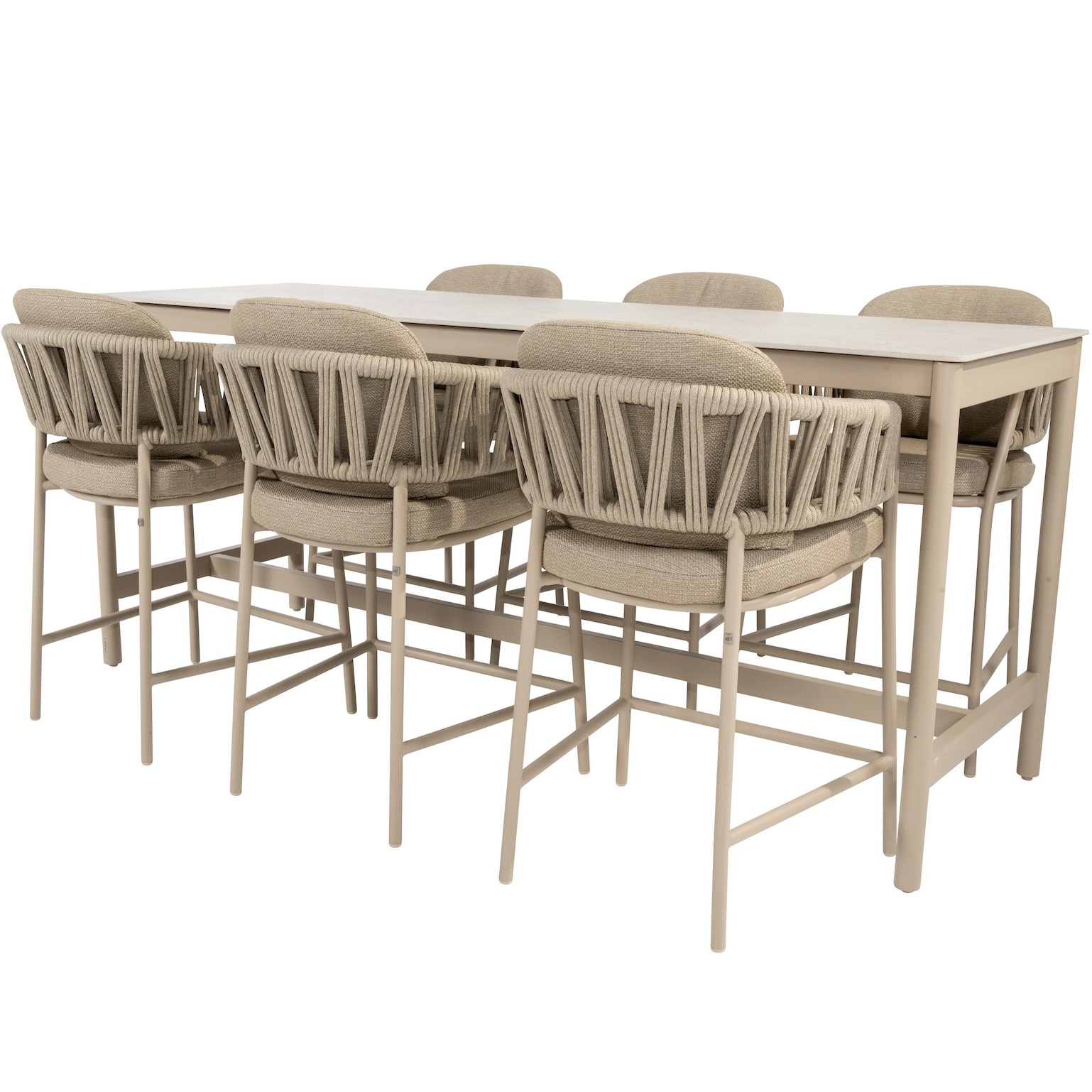 Taste 4SO Calma high dining tuinset 7 delig latte aluminium rope 