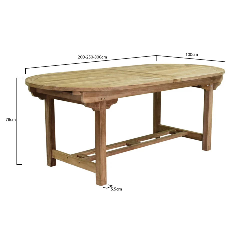 AVH-Collectie Ovaal 2 x uitschuifbare dining tuintafel 200-250-300x100xH78 cm teak zware uitvoering AVH-Collectie Ovaal 2 x uitschuifbare dining tuintafel 200-250-300x100xH78 cm teak zware uitvoering