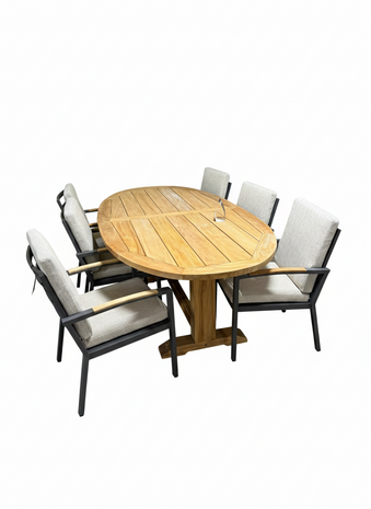 AVH-Collectie Showroommodel Costa Rica Ellips dining tuinset 240x120xH77 cm teak 7 delig AVH-Collectie Showroommodel Costa Rica Ellips dining tuinset 240x120xH77 cm teak 7 delig
