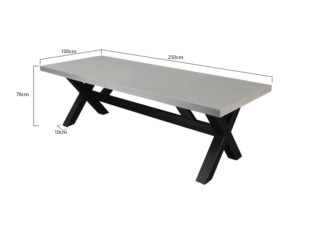 AVH-Collectie Glasgow betonlook dining tuintafel 250x100xH76 cm zwart onderstel AVH-Collectie Glasgow betonlook dining tuintafel 250x100xH76 cm zwart onderstel