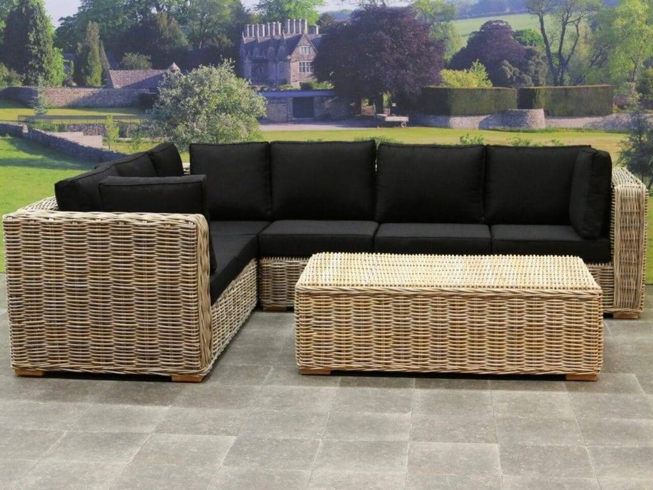 AVH-Collectie Showroommodel Nissah XL hoek loungeset 3-delig naturel rotan (links)