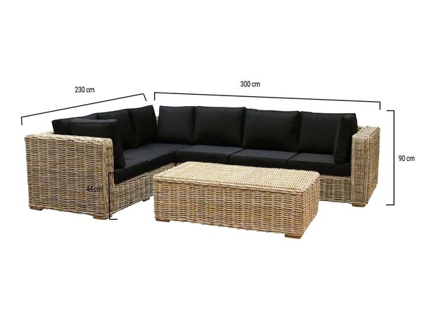 AVH-Collectie Showroommodel Nissah XL hoek loungeset 3-delig naturel rotan (links)