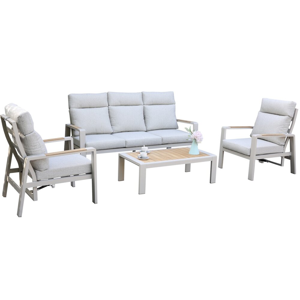 AVH-Collectie Ripasso stoel bank loungeset verstelbaar 4 delig latte zand aluminium