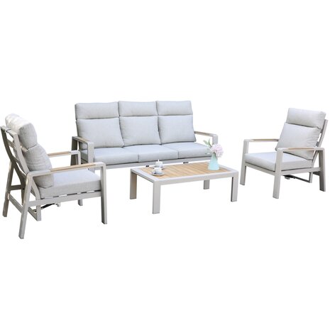 AVH-Collectie Ripasso stoel bank loungeset verstelbaar 4 delig latte zand aluminium