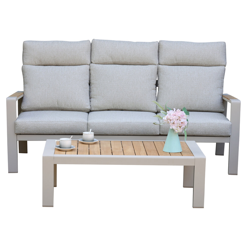 AVH-Collectie Ripasso stoel bank loungeset verstelbaar 4 delig latte zand aluminium