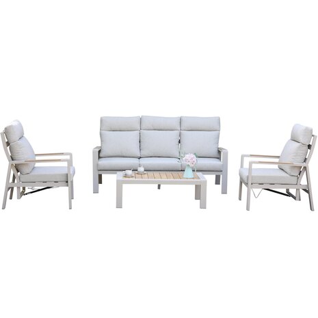 AVH-Collectie Ripasso stoel bank loungeset verstelbaar 4 delig latte zand aluminium