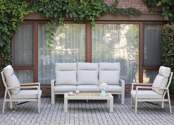 AVH-Collectie Ripasso stoel bank loungeset verstelbaar 4 delig latte zand aluminium