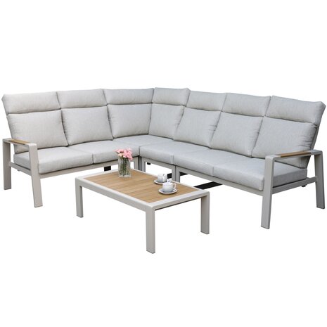 AVH-Collectie Ripasso hoek loungeset 5 delig aluminium latte zand teak