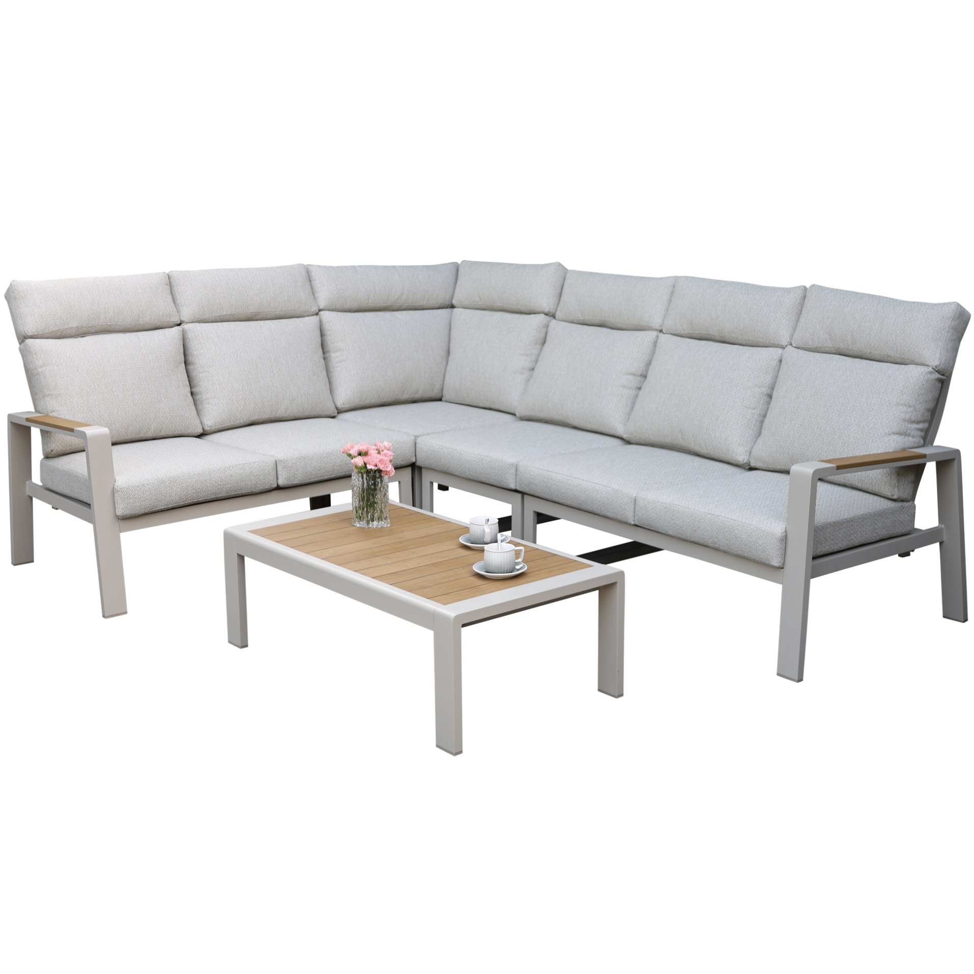 AVH-Collectie Ripasso hoek loungeset 5 delig aluminium latte zand teak