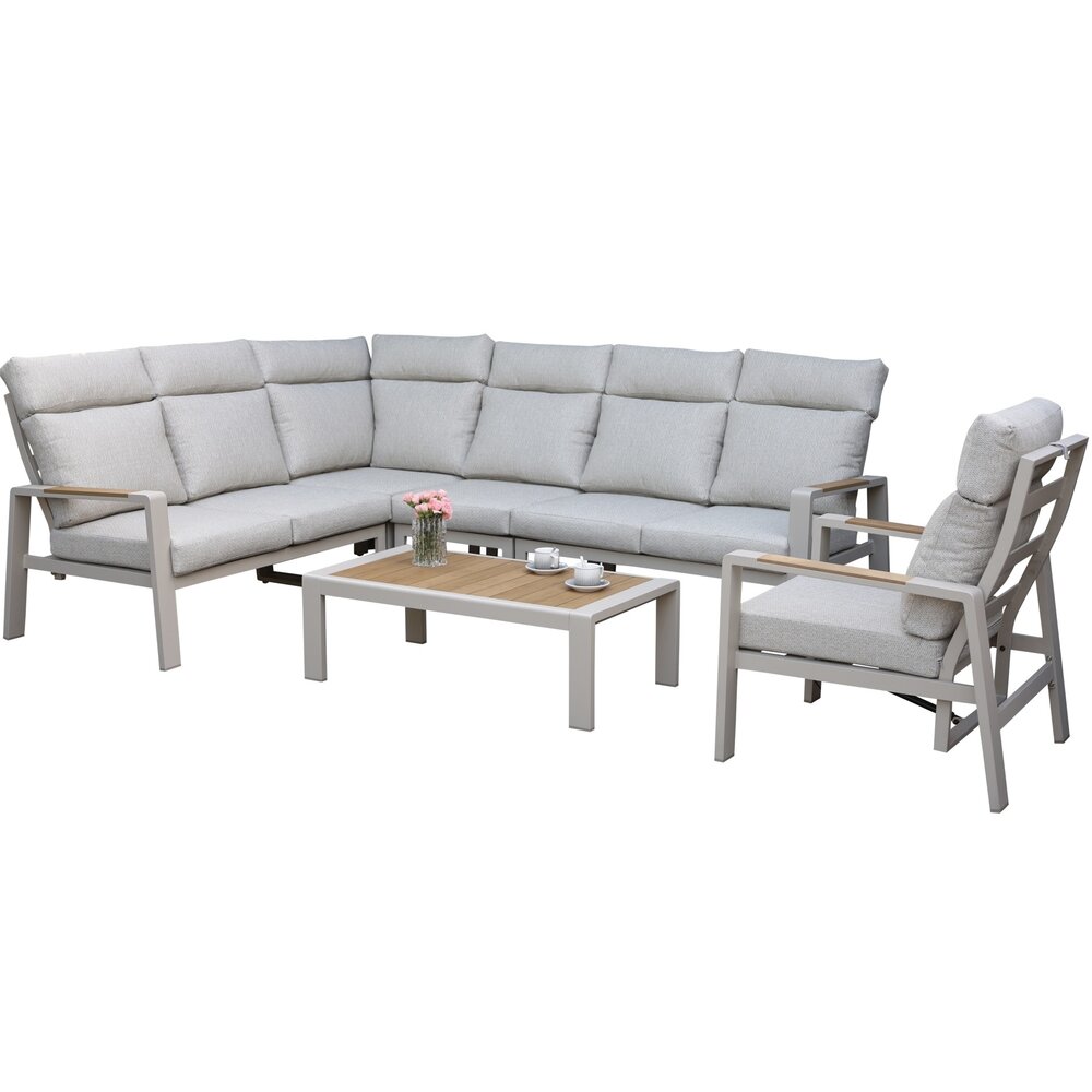 AVH-Collectie Ripasso hoek loungeset 6 delig aluminium latte zand teak
