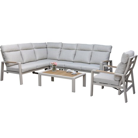 AVH-Collectie Ripasso hoek loungeset 6 delig aluminium latte zand teak