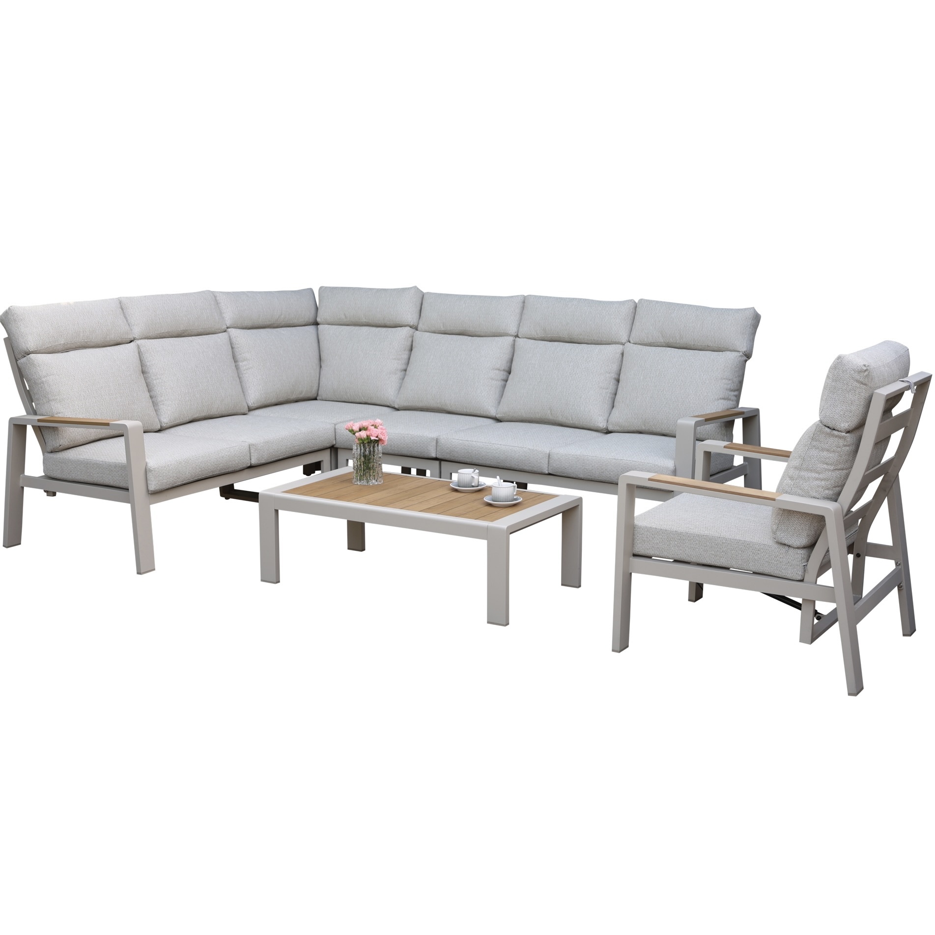 AVH-Collectie Ripasso hoek loungeset 6 delig aluminium latte zand teak