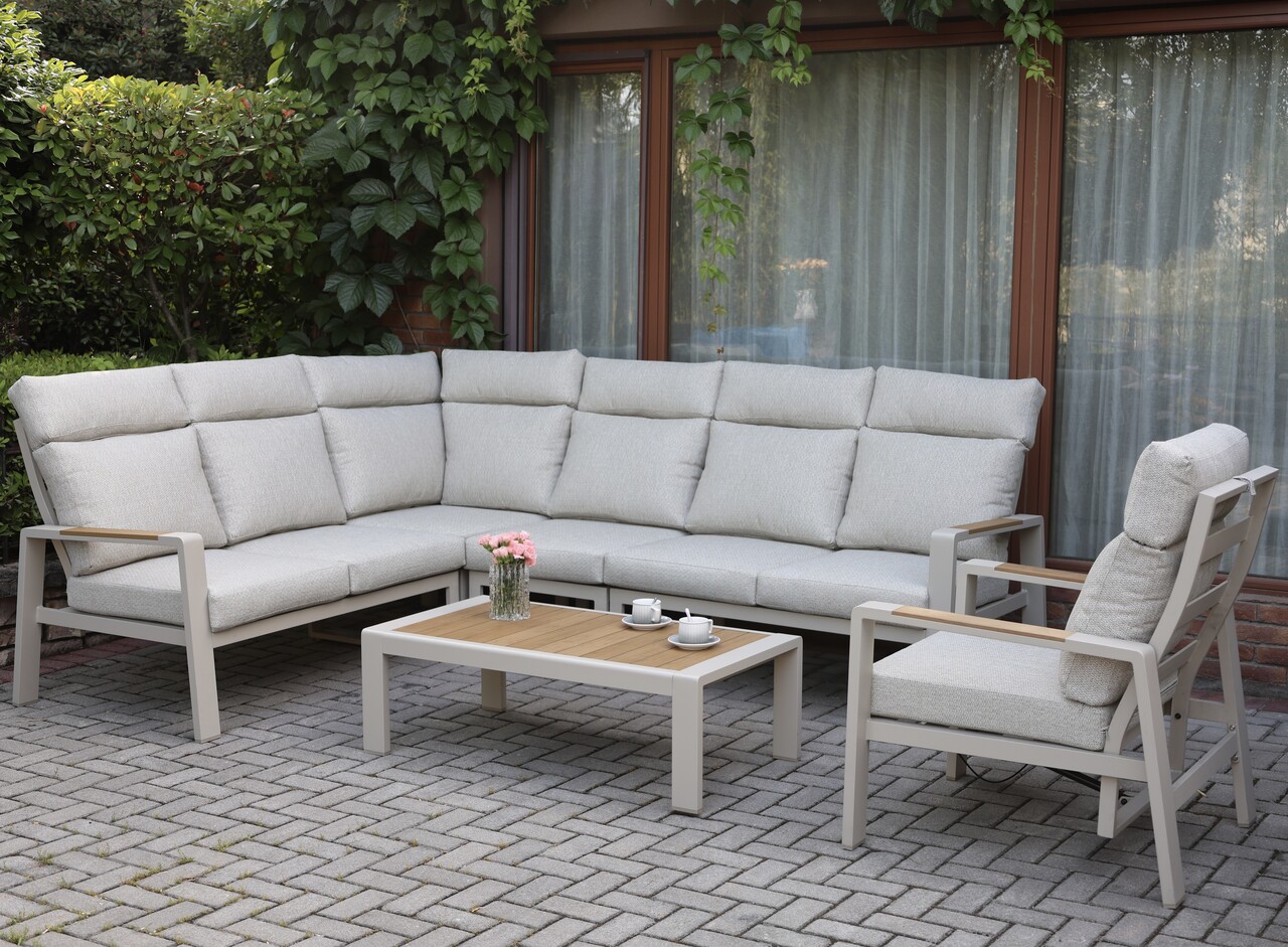 AVH-Collectie Ripasso hoek loungeset 6 delig aluminium latte zand teak