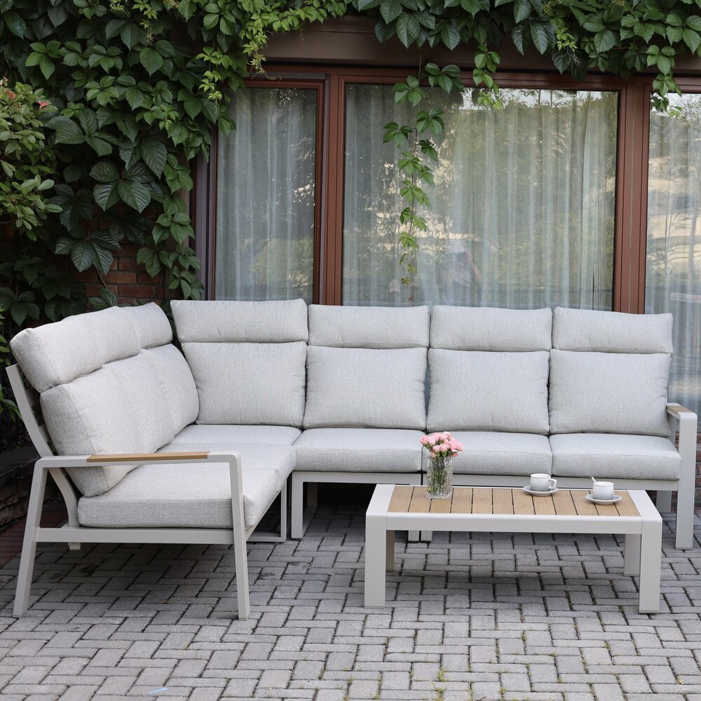 AVH-Collectie Ripasso hoek loungeset 6 delig aluminium latte zand teak