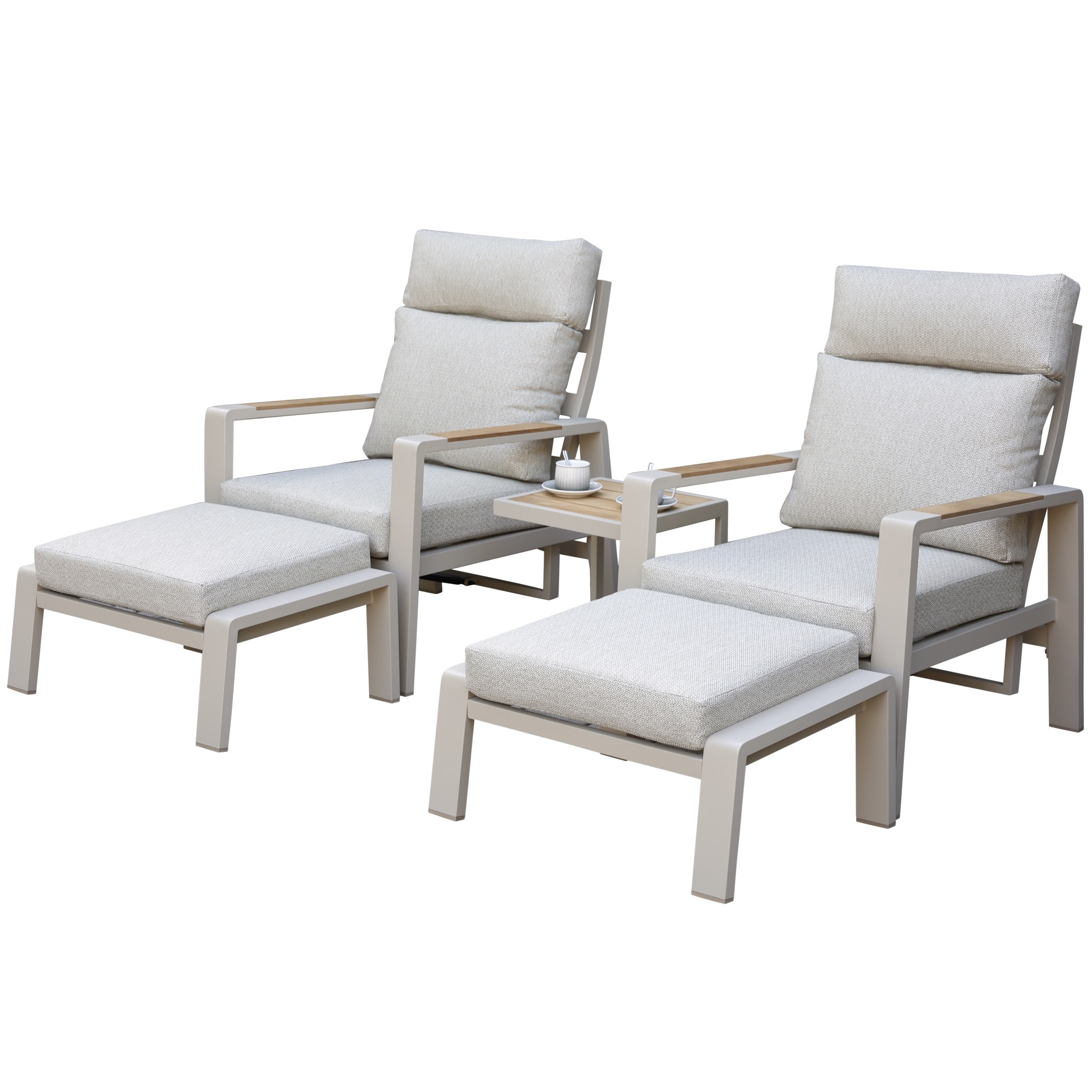 AVH-Collectie Ripasso lounge balkonset verstelbaar 5 delig latte zand aluminium teak