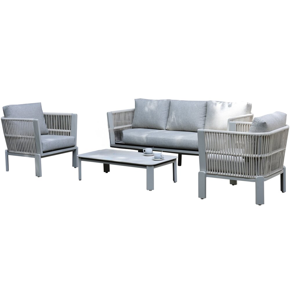 AVH-Collectie Veneto stoel bank loungeset 4 delig aluminium latte zand rope