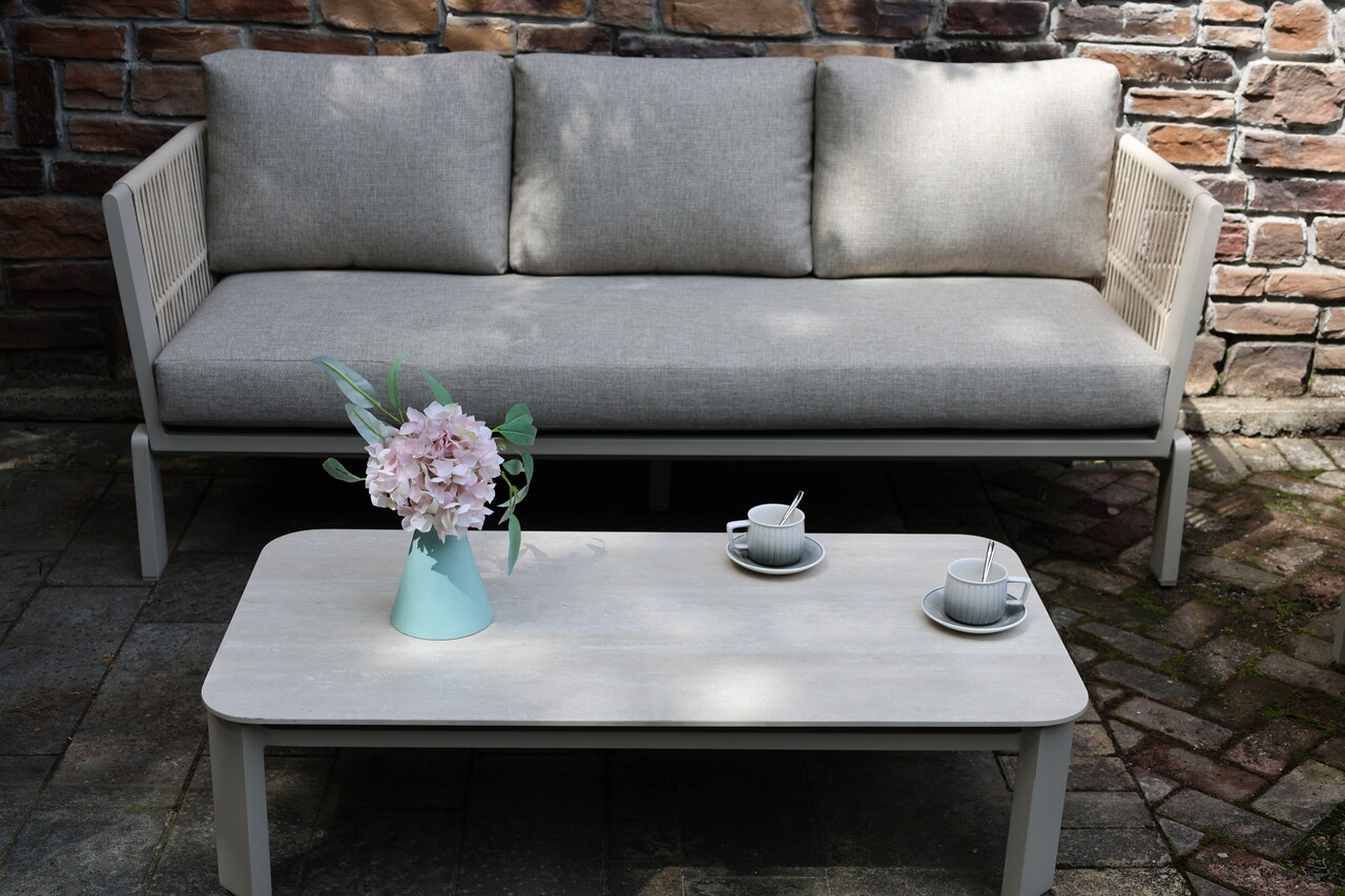 AVH-Collectie Veneto stoel bank loungeset 4 delig aluminium latte zand rope