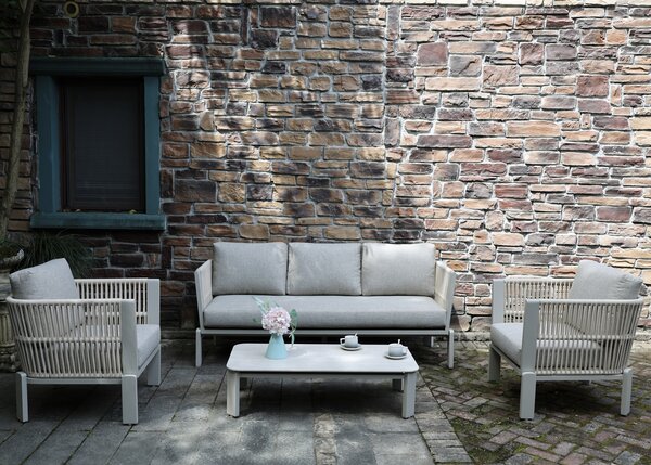 AVH-Collectie Veneto stoel bank loungeset 4 delig aluminium latte zand rope