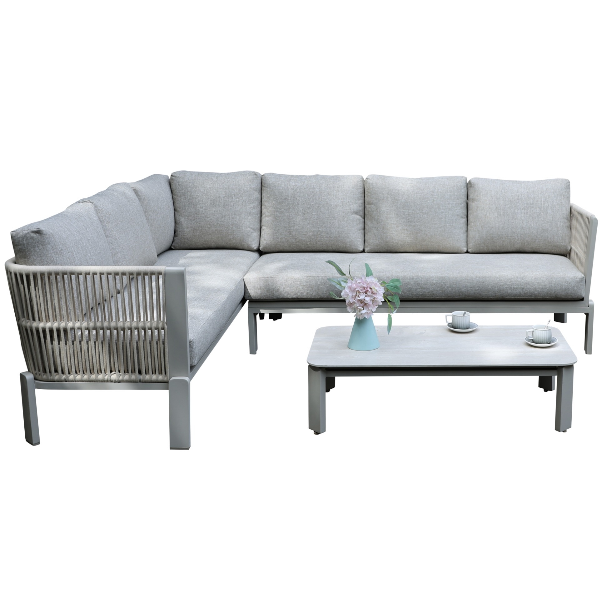 AVH-Collectie Veneto hoek loungeset 3 delig aluminium latte zand rope