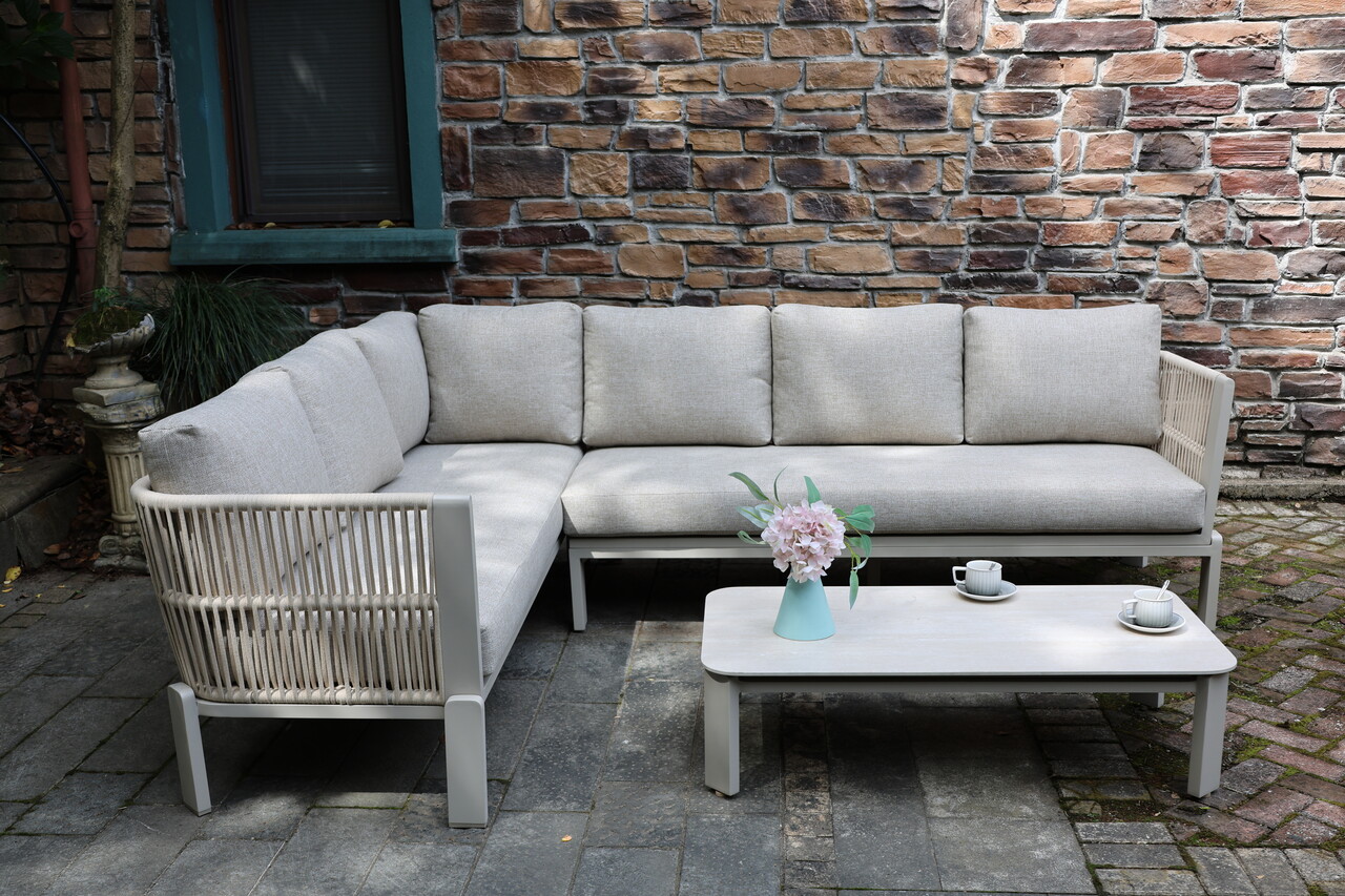 AVH-Collectie Veneto hoek loungeset 3 delig aluminium latte zand rope AVH-Collectie Veneto hoek loungeset 3 delig aluminium latte zand rope