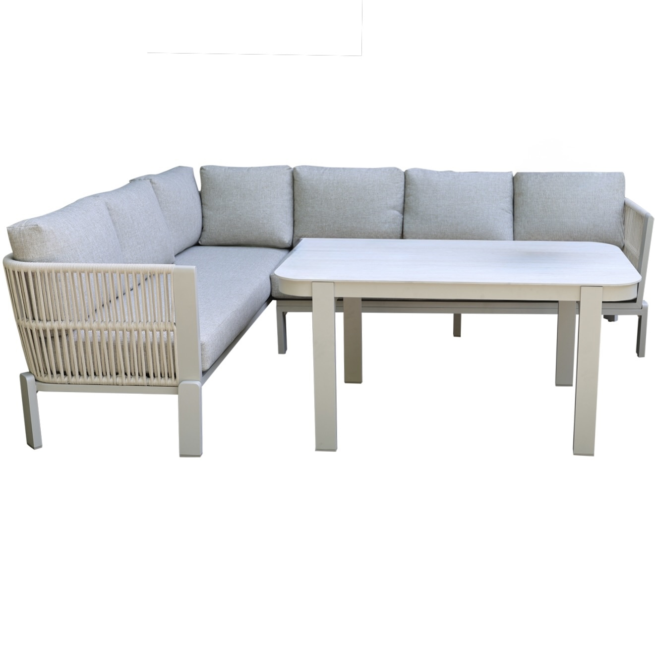 AVH-Collectie Veneto dining hoek loungeset 3 delig aluminium latte zand rope