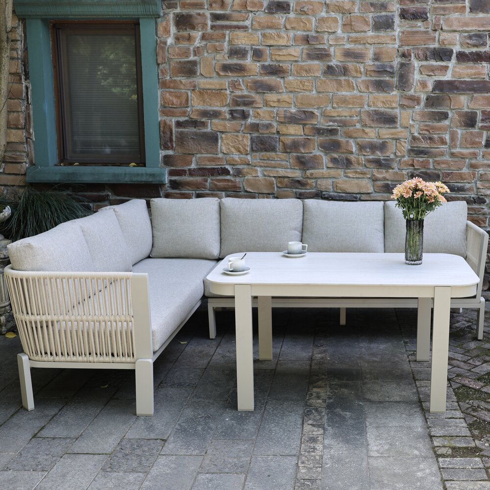 AVH-Collectie Veneto dining hoek loungeset 3 delig aluminium latte zand rope