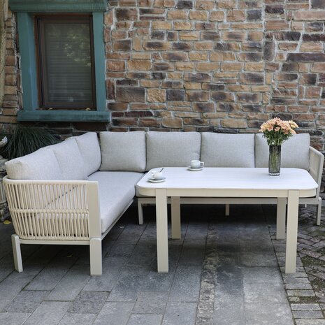 AVH-Collectie Veneto dining hoek loungeset 3 delig aluminium latte zand rope