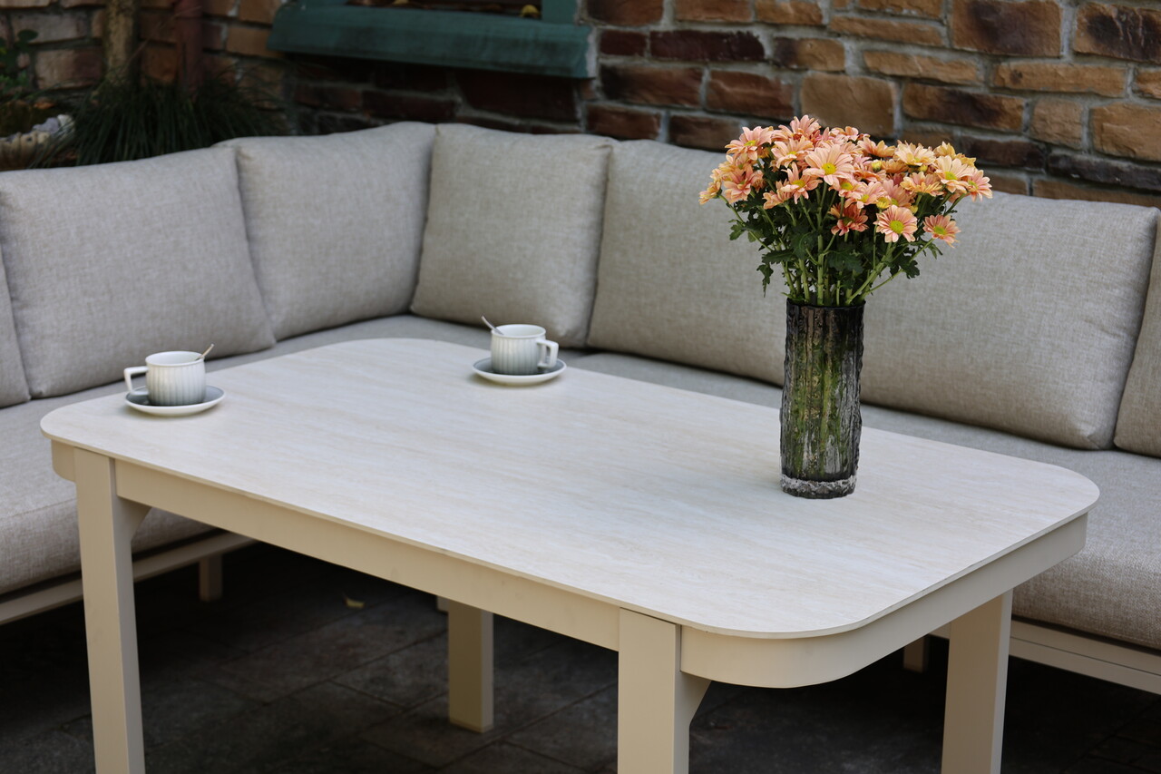 AVH-Collectie Veneto dining hoek loungeset 4 delig aluminium latte zand rope