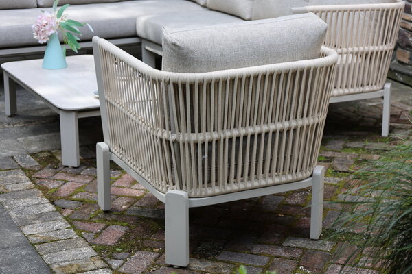 AVH-Collectie Veneto dining hoek loungeset 4 delig aluminium latte zand rope